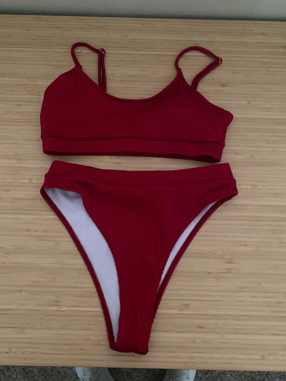 SHEIN Red Ribbed 2 Piece Bikini Set